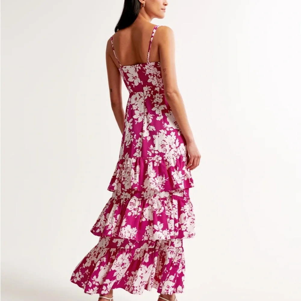 Abercrombie & Fitch Floral Pink Drama Ruffle T Maxi Dress NWT